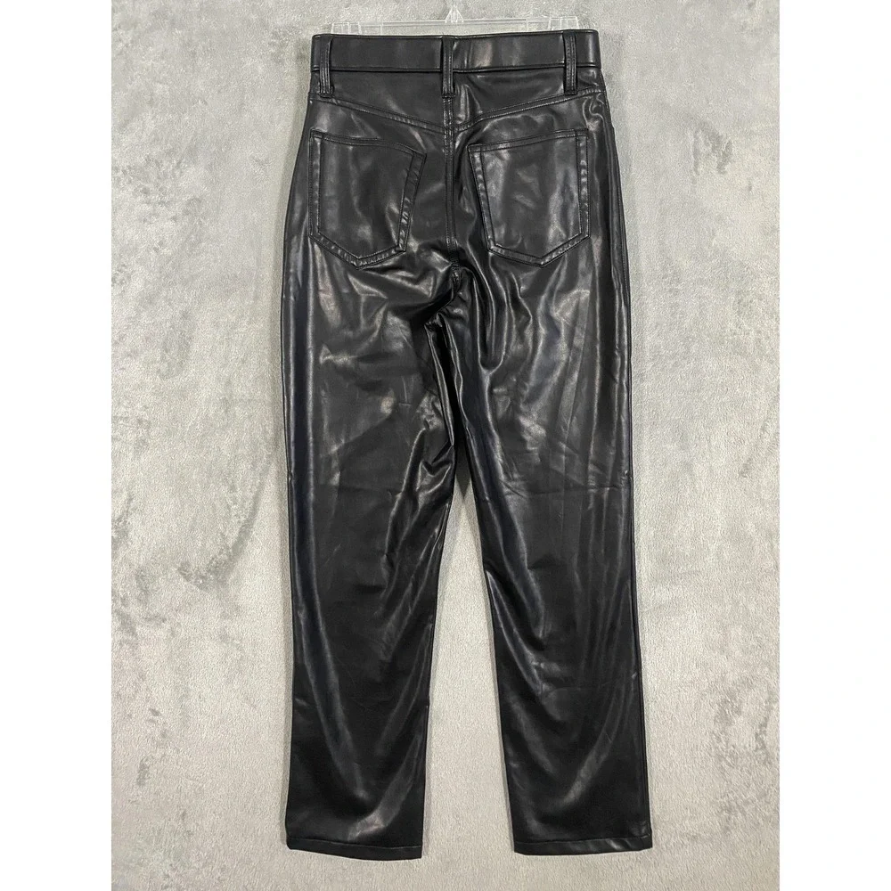 Abercrombie‎ & Fitch Faux Leather Pants Sz 4 Black 90s Straight Punk Rock Edgy